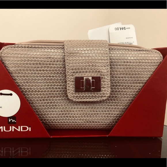 NWT MUNDI Creme/Gold Womens Clutch - Picture 3 of 12